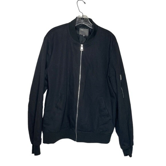 ASOS Black Jacket Bomber Cotton Ribbed Knit Cuffs Hem Mens Size XL - Picture 1 of 11